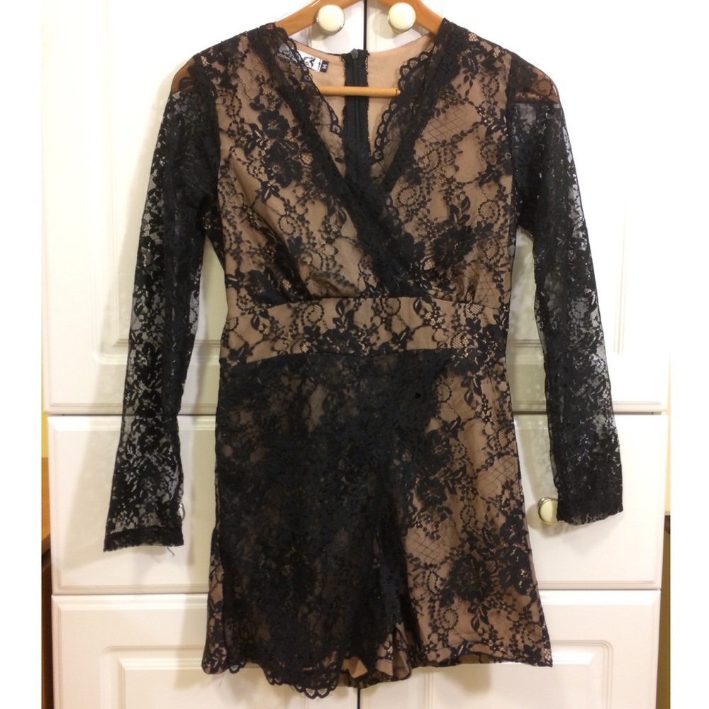 Black and Tan long sleeve floral lace romper